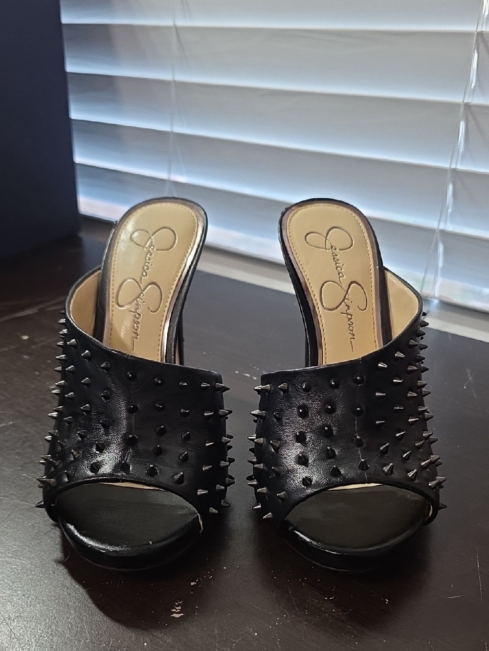 Jessica Simpson Black Spiked Open-Toe Mules